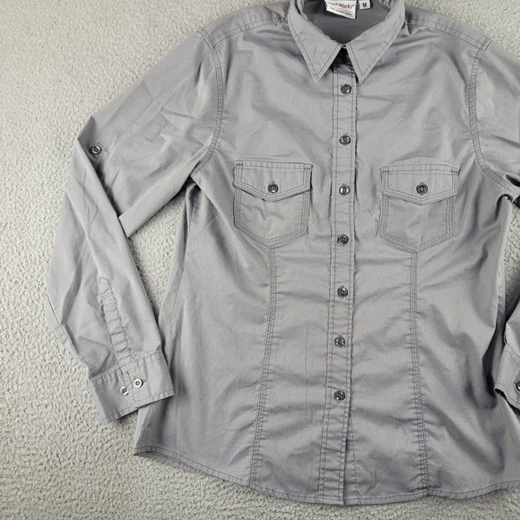 Chef Works Shirt Womens Medium Gray Button Up Cook‎ Kitchen Uniform Slim Fit Top - Picture 4 of 10